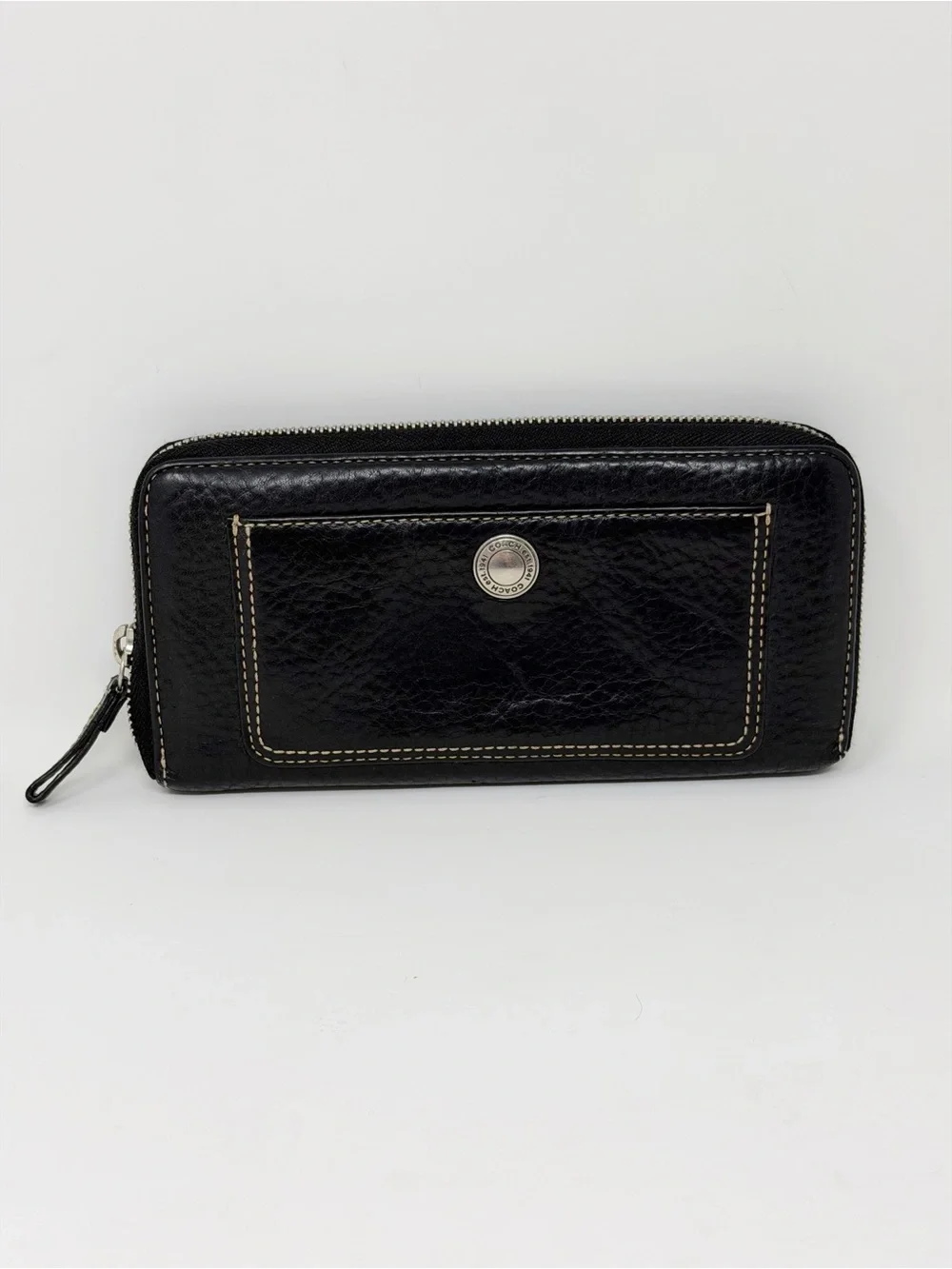 Coach Black Pebbled Leather Zip Around Continental Wallet